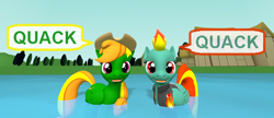 Size: 1860x800 | Tagged: safe, artist:out-buck-pony, imported from derpibooru, oc, oc:dusty notes, oc:fire breaker, duck pony, 3d, gmod, pegaduck, quack, water
