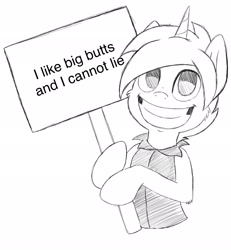 Size: 1896x2048 | Tagged: safe, artist:theartistsora, edit, editor:henbasket, imported from derpibooru, oc, oc:crusader, baby got back, butts, forced meme, meme, sign, sir mix-a-lot, solo, song reference