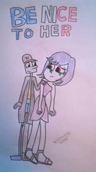 Size: 985x1757 | Tagged: safe, artist:wouterthebelgian1999, imported from derpibooru, oc, oc only, oc:belgian guy, oc:cherie la belle, equestria girls, 2016, france, sad, traditional art