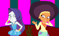 Size: 3000x1847 | Tagged: safe, artist:ktd1993, edit, imported from derpibooru, rarity, saffron masala, equestria girls, equestria girls series, afro, equestria girls-ified, raffron, smelly