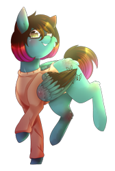 Size: 1341x1992 | Tagged: safe, artist:twinkepaint, imported from derpibooru, oc, oc:despy, pegasus, pony, clothes, female, glasses, mare, shirt, simple background, transparent background, two toned wings