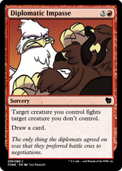 Size: 375x523 | Tagged: safe, artist:jay fosgitt, idw, imported from derpibooru, griffon, yak, spoiler:comicff28, magic the gathering, trading card, trading card edit