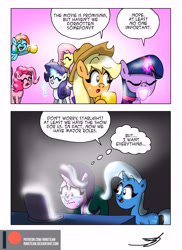 Size: 5100x7014 | Tagged: safe, artist:ringteam, imported from derpibooru, applejack, fluttershy, pinkie pie, rainbow dash, rarity, starlight glimmer, trixie, twilight sparkle, absurd resolution, comic, dialogue, mane six, mouthpiece, op is a duck, patreon, patreon logo