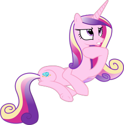 Size: 5180x5230 | Tagged: safe, artist:90sigma, edit, editor:slayerbvc, imported from derpibooru, vector edit, princess cadance, alicorn, pony, absurd resolution, accessory-less edit, barehoof, female, mare, missing accessory, nude edit, nudity, on side, side, simple background, solo, thinking, transparent background, underhoof, vector