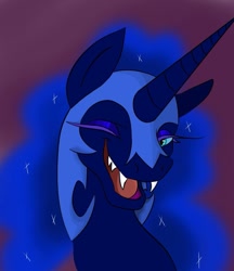 Size: 831x962 | Tagged: dead source, safe, artist:hpbudgecraft, imported from derpibooru, nightmare moon, alicorn, pony, bust, moonabetes, one eye closed, portrait, smiling, wink