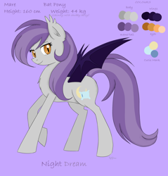 Size: 1024x1069 | Tagged: safe, artist:dreamy990, artist:nightydream, imported from derpibooru, oc, oc only, oc:night dream, bat pony, pony, female, mare, reference sheet, solo