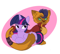 Size: 1504x1352 | Tagged: safe, artist:weasley-detectives, imported from derpibooru, capper dapperpaws, twilight sparkle, abyssinian, alicorn, anthro, pony, my little pony: the movie, anthro with ponies, capperlight, chest fluff, female, male, mare, ponyloaf, prone, raised eyebrow, shipping, simple background, straight, twilight sparkle (alicorn), twipper