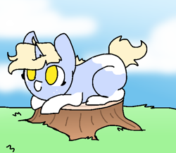 Size: 588x510 | Tagged: safe, artist:nootaz, imported from derpibooru, oc, oc only, oc:nootaz, cute, grass, solo, tree stump