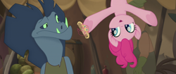 Size: 1920x804 | Tagged: safe, imported from derpibooru, screencap, louise, pinkie pie, anthro, earth pony, frilled lizard, lizard, pony, my little pony: the movie, anthro with ponies, comb, duo, female, hair, klugetowner, lizard vendor, magnetic hooves, mare