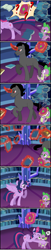 Size: 1000x4930 | Tagged: safe, artist:wolfkice, imported from derpibooru, king sombra, spike, twilight sparkle, alicorn, book, bruised, castle, comic, female, happy, male, mess, missing accessory, nice, scared, shipping, straight, sweet, taking the fall, twibra, twilight sparkle (alicorn)