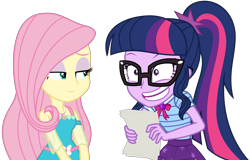 Size: 5263x3375 | Tagged: safe, artist:sketchmcreations, imported from derpibooru, fluttershy, sci-twi, twilight sparkle, equestria girls, equestria girls series, forgotten friendship, duo, faic, paper, simple background, transparent background, vector