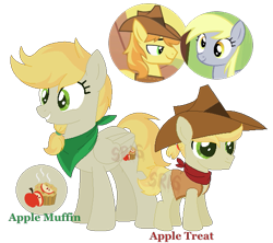 Size: 545x485 | Tagged: safe, artist:superrosey16, imported from derpibooru, braeburn, derpy hooves, oc, oc:apple muffin, oc:apple treat, earth pony, pegasus, pony, clothes, colt, derpyburn, female, hat, male, mare, offspring, parent:braeburn, parent:derpy hooves, parents:derpyburn, shipping, simple background, straight, transparent background, vest