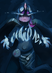 Size: 1000x1400 | Tagged: safe, artist:elijah, imported from derpibooru, starlight glimmer, anthro, clothes, crossover, glowing hands, jace beleren, jace the mind sculptor, magic the gathering, robe, solo, sombra eyes