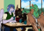 Size: 2150x1512 | Tagged: safe, artist:azraelartz, artist:theecchiqueen, imported from derpibooru, oc, oc only, oc:casey bleu, oc:rasta jam, oc:whirlwind, anthro, bat pony, pegasus, anthro oc, bat pony oc, bleujam, clothes, coffee, couple, facial hair, female, freckles, goatee, male, mare, oc x oc, shipping, smiling, stallion, story in the source, straight, uncle and niece