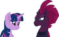 Size: 5000x3130 | Tagged: safe, artist:dashiesparkle, imported from derpibooru, fizzlepop berrytwist, tempest shadow, twilight sparkle, alicorn, unicorn, my little pony: the movie, armor, broken horn, female, friendship, lidded eyes, looking at each other, mare, simple background, smiling, transparent background, twilight sparkle (alicorn), vector