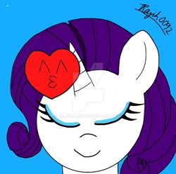 Size: 900x893 | Tagged: safe, artist:rajih0092, imported from derpibooru, rarity, pony, unicorn, eyes closed, female, mare, simple background, solo, watermark