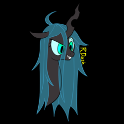 Size: 768x768 | Tagged: source needed, safe, artist:rdash2116108, imported from derpibooru, queen chrysalis, changeling, changeling queen, black background, bust, female, simple background, solo