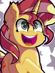 Size: 567x750 | Tagged: safe, artist:victoriathething, imported from derpibooru, sunset shimmer, pony, unicorn, cheek fluff, cute, female, mare, open mouth, shimmerbetes, smiling, solo