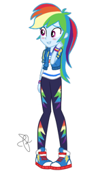 Size: 312x542 | Tagged: safe, artist:ilaria122, imported from derpibooru, rainbow dash, equestria girls, equestria girls series, rollercoaster of friendship, blushing, clothes, converse, cute, dashabetes, female, geode of super speed, magical geodes, multicolored hair, pants, shoes, simple background, sneakers, solo, transparent background, wristband