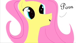 Size: 1352x765 | Tagged: safe, imported from derpibooru, fluttershy, pegasus, pony, bad anatomy, dialogue, female, mare, pink hair, simple background, solo, vulgar, white background