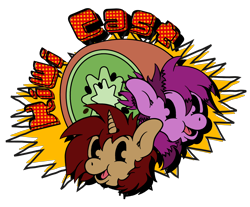 Size: 4000x3312 | Tagged: safe, artist:charrez, imported from derpibooru, oc, oc:lucy light, oc:mary rose, pegasus, pony, unicorn, brony radio germany, bust, logo, pac-man eyes, pacman eyes, simple background, text, transparent background