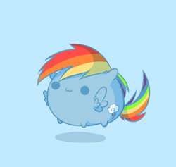 Size: 706x669 | Tagged: safe, artist:deicookie, imported from derpibooru, rainbow dash, :3, beady eyes, blob ponies, blue background, chibi, chubbie, female, floating, simple background, solo