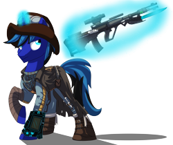 Size: 5348x4500 | Tagged: safe, artist:chub-wub, imported from derpibooru, oc, oc only, oc:night sky, pony, unicorn, fallout equestria, absurd resolution, glowing horn, gun, levitation, magic, pipboy, simple background, solo, tavor, telekinesis, transparent background, weapon