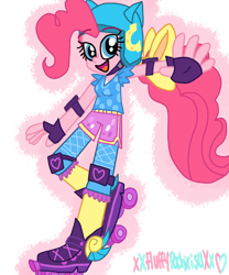 Size: 1024x1229 | Tagged: safe, artist:xxfluffypachirisuxx, imported from derpibooru, pinkie pie, equestria girls, friendship games, female, roller skates, simple background, solo, transparent background