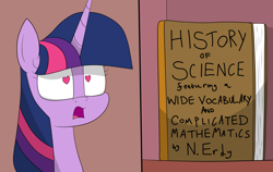 Size: 2048x1296 | Tagged: safe, artist:moonatik, imported from derpibooru, twilight sparkle, alicorn, pony, bibliophile, book, bookshelf, cargo ship, drool, egghead, fancy mathematics, female, heart eyes, history, mare, math, nerdgasm, open mouth, remake, science, shipping, solo, that pony sure does love books, that pony sure does love science, twibook, twilight sparkle (alicorn), wingding eyes