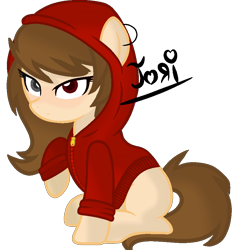 Size: 834x900 | Tagged: safe, artist:puffydashie01, imported from derpibooru, oc, oc only, oc:tori, earth pony, pony, base used, clothes, female, heterochromia, hoodie, mare, raised hoof, simple background, sitting, solo, transparent background