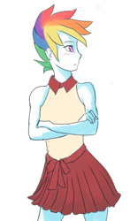 Size: 514x872 | Tagged: safe, artist:grissaecrim, artist:raikoh, imported from derpibooru, rainbow dash, equestria girls, alternate hairstyle, blushing, clothes, crossed arms, cute, dress, ear piercing, earring, female, jewelry, moe, piercing, pleated skirt, short hair, simple background, skirt, solo, white background