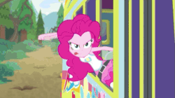 Size: 589x329 | Tagged: safe, imported from derpibooru, screencap, pinkie pie, equestria girls, equestria girls series, road trippin, animated, bust, candy, explosion, female, food, forest, geode of sugar bombs, road, tree trunk
