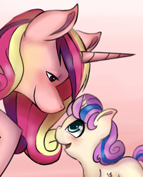 Size: 952x1171 | Tagged: safe, artist:kysimon, imported from derpibooru, princess cadance, princess flurry heart, alicorn, pony, baby, baby pony, duo, duo female, female, filly, mama cadence, mare, mother and daughter