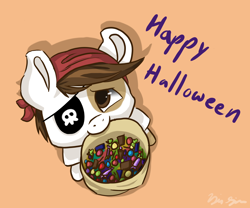 Size: 3000x2494 | Tagged: safe, artist:kysimon, imported from derpibooru, pipsqueak, best boi, candy, eyepatch, food, halloween, holiday, male, mouth hold, solo