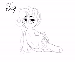Size: 6000x5000 | Tagged: safe, artist:sunlightgryphon, derpibooru exclusive, imported from derpibooru, oc, oc:emerald whiplash, unicorn, absurd resolution, belly button, monochrome