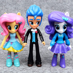Size: 800x800 | Tagged: safe, imported from derpibooru, flash sentry, fluttershy, rarity, equestria girls, bootleg, boots, clothes, doll, dress, equestria girls minis, legs, shoes, skirt, toy, tuxedo