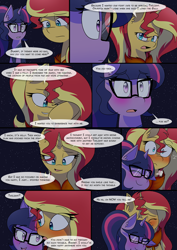 Size: 1080x1524 | Tagged: safe, artist:jase1505, imported from derpibooru, sci-twi, sunset shimmer, twilight sparkle, pony, comic:night at the gala, series:sunlight horizons, comic, female, lesbian, scitwishimmer, shipping, sunsetsparkle