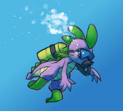 Size: 2920x2647 | Tagged: safe, artist:gsphere, imported from derpibooru, spike, dragon, bubble, flippers, flippers (gear), goggles, male, scuba, scuba diving, scuba gear, solo, swim mask, swimming goggles, underwater