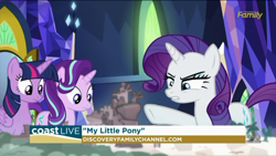 Size: 1280x720 | Tagged: safe, imported from derpibooru, screencap, rarity, starlight glimmer, twilight sparkle, alicorn, school daze, cutie map, discovery family logo, klugetown, twilight sparkle (alicorn)
