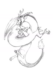 Size: 1024x1411 | Tagged: safe, artist:littlesnaketail, imported from derpibooru, discord, monochrome, traditional art