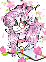 Size: 546x730 | Tagged: safe, artist:kazanzh, imported from derpibooru, oc, oc only, pony, unicorn, bust, clothes, female, flower, glasses, mare, portrait, solo