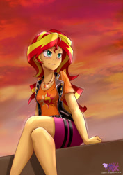 Size: 1200x1696 | Tagged: safe, artist:iloota, imported from derpibooru, sunset shimmer, equestria girls, equestria girls series, beautiful, clothes, crossed legs, cute, female, sitting, smiling, solo