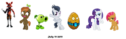 Size: 1540x487 | Tagged: safe, artist:drybonesfan198, imported from derpibooru, babs seed, button mash, rarity, rumble, earth pony, pegasus, pony, unicorn, crossover, five nights at freddy's, foxy, obligatory pony, peashooter, plants vs zombies, plants vs zombies 2: it's about time, plants vs zombies heroes, wall-nut