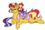 Size: 611x401 | Tagged: safe, artist:ficklepickle9421, imported from derpibooru, starlight glimmer, sunset shimmer, unicorn, series:sunlightsentry weekly, cuddling, eyes closed, happy, magical lesbian spawn, offspring, parent:sunset shimmer, parent:twilight sparkle, parents:sunsetsparkle, pregnant