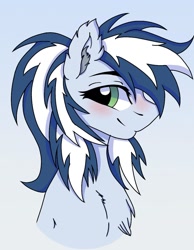 Size: 930x1200 | Tagged: artist needed, safe, imported from derpibooru, oc, oc only, oc:maxi, pony, blushing, bust, cute, female, fluffy, mare, ponytail, portrait, solo