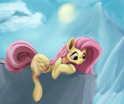 Size: 4194x3500 | Tagged: safe, artist:mrabrickwall, imported from derpibooru, fluttershy, pegasus, pony, female, folded wings, looking at something, looking down, mare, no pupils, prone, solo, wings