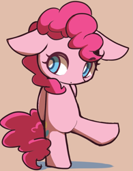 Size: 819x1050 | Tagged: safe, artist:ccc, imported from derpibooru, pinkie pie, earth pony, pony, semi-anthro, bipedal, cute, diapinkes, female, looking at you, mare, raised leg, simple background, solo