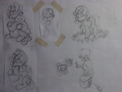 Size: 4160x3120 | Tagged: safe, artist:awesometheweirdo, imported from derpibooru, sweetie belle, oc, oc:anon, cute, kid anon, ponies eating meat, sketch, sketch dump, traditional art