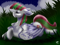 Size: 1600x1200 | Tagged: safe, artist:brainiac, imported from derpibooru, blossomforth, pegasus, pony, butt fluff, chest fluff, crossed hooves, ear fluff, eyes closed, female, floppy ears, fluffy, freckles, leg fluff, mare, solo, wing fluff