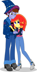 Size: 622x1217 | Tagged: safe, artist:mlp-trailgrazer, imported from derpibooru, oc, oc only, oc:jessica pedley, oc:xaldin wolfgang, equestria girls, clothes, equestria girls-ified, hat, high heels, jacket, pants, shoes, simple background, transparent background, wizard hat